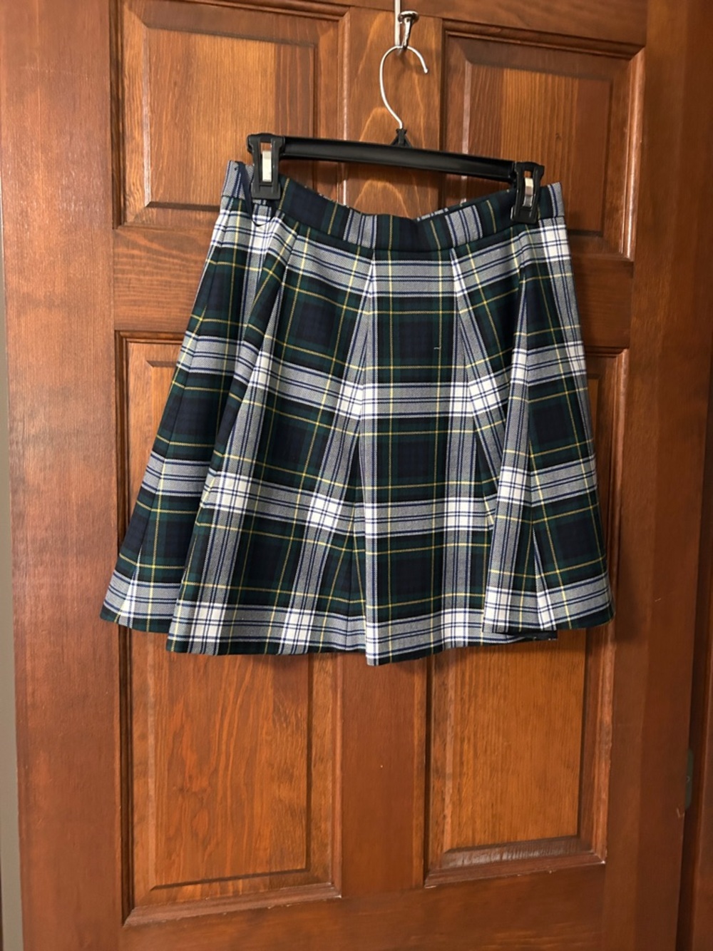J. Crew Plaid Pleated Mini Skirt in Navy, Green and White